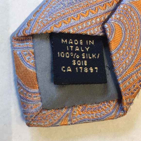 Banana Republic- Orange with light blue large paisley, Italian made silk tie. - Picture 8 of 10